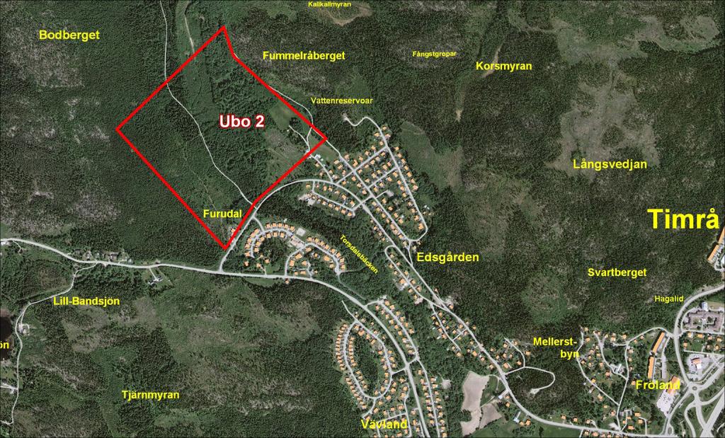 Ubo 2, Edsgården: På ömse sidor av Torsdalsbäcken. Området kan inrymma minst 100 småhus beroende på exploateringsgrad. Marken är privatägd. Området kan ses som ett reservområde på lång sikt.