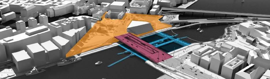 Slussens helhet och delar Tre bärande delar Huvudbron, Slusstorget och Södermalm skapar Slussens nya karaktär. Övriga delar av projektområdet anpassas karaktärsmässigt till omgivningen.