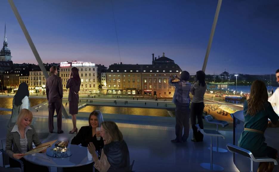 Byggnader Visionsbild. C1-byggnaden kan erbjuda en tilltalande vy ner mot Slusstorget och Gamla stan. Byggnaderna och deras utformning är en viktig del i Slussens gestaltning som offentlig plats.