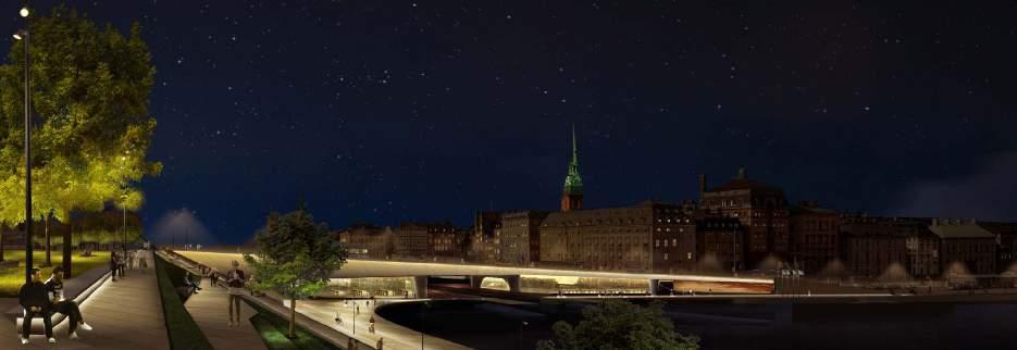 Med en provbelysning av planerad fullskaleprototyp studeras hur ytan reflekterar ljus. Ljusnivån ska anpassas så att bron är samstämd med sin omgivning.