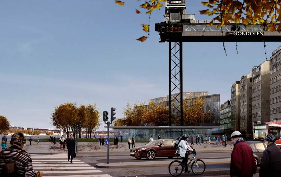 Södermalm Katarinavägen vid Katarinaplan mot öster. Östra husen och Saltsjön i bakgrunden. Visionsbild från 2011.