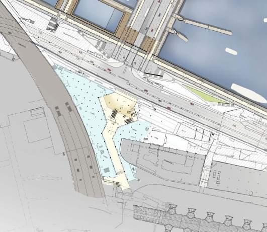 Hallen är ett stort, tre våningar högt, inre rum varifrån man når tunnelbanans norra entré, Saltsjöbanan Orienteringsplan. Arkaden (1) och Stadsgårdsleden (2). Mellanplan. och bussterminalen.