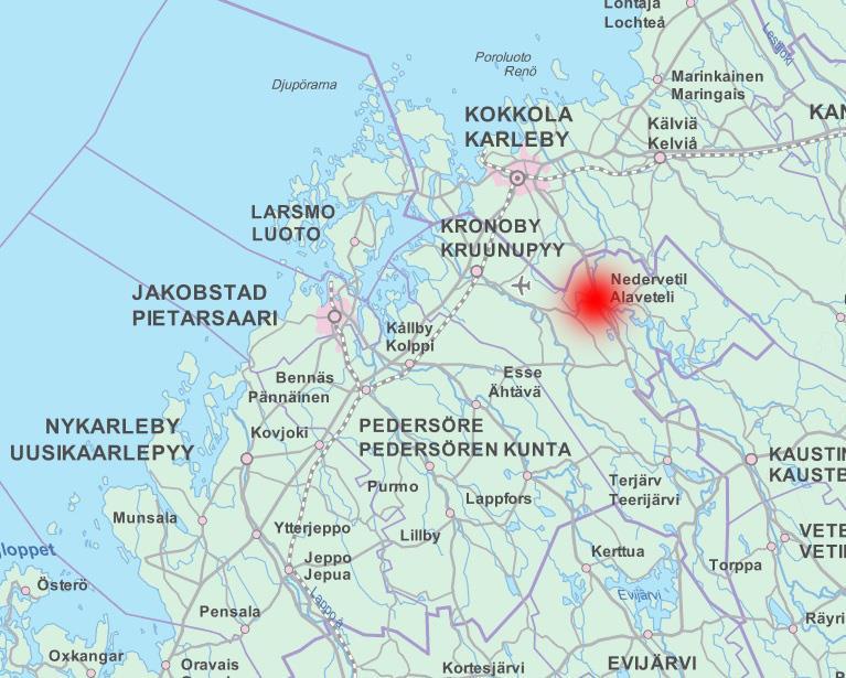 1-5 2. PLANLÄGGNINGSOBJEKT OCH INFLUENSOMRÅDE Planläggningsområdet ligger i Nedervetil, Kronoby kommun och finns inom Karleby- Jakobstadsregionens pendlingsområde.