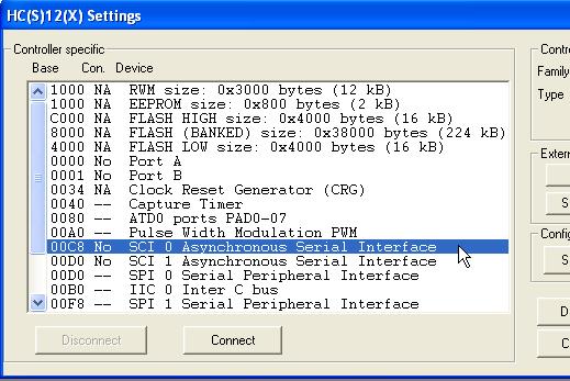 Laboration 1 Välj därefter SCI 0 Asynchronous Serial Interface och klicka på Connect. Du har nu valt en av seriekretsarna på MC12.