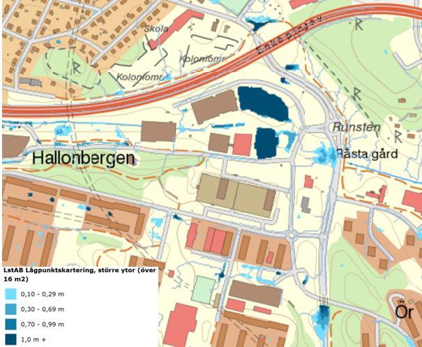 18 Figur 10. Områden som riskerar att översvämmas vid extremregn.