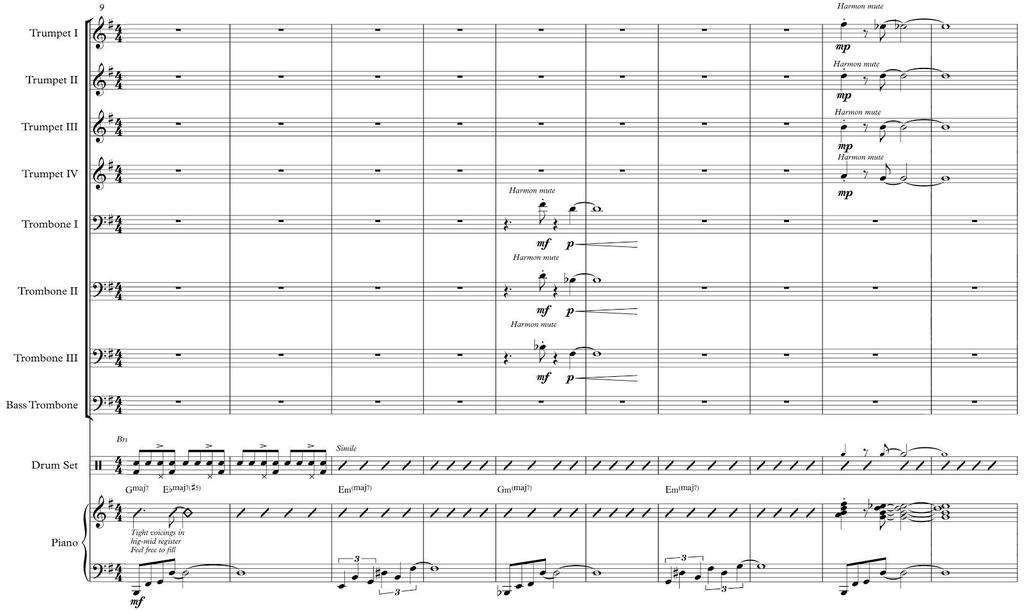 Brass Eftersom originalversionen bara hade träblåsinstrument och inga brassinstrument fick jag ta många beslut kring vilka roller de var bäst lämpade för i detta arrangemang.