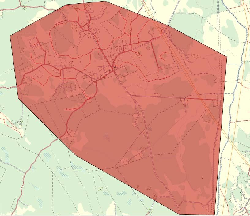 Figur 4. Undersökt område i och runt Edebo. Fastigheterna där enskilda avlopp har besiktigats är belägna inom rödmarkerat fält.