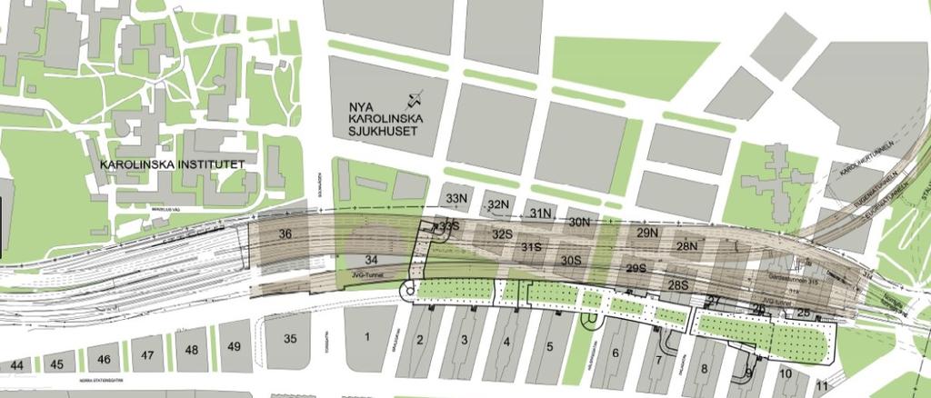 detaljplanen. Av den anledningen planerades det för möjligheten för att en garageanläggning byggs mellan de norra och södra kvarteren av Hagastaden.