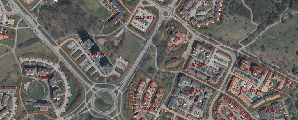 Figur 1: Undersökningsområde för geoteknisk undersökning är utmärkt med en röd ring (orthofoto från Varbergs Kommuns webkarta).
