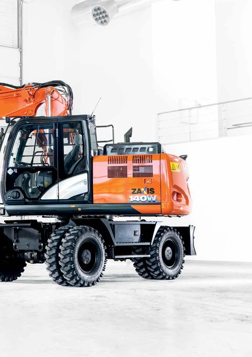 ZX140W-6 Optimal prestanda Maskinkommunikation med Global e-service webportal. Användarvänlig Lättillgänglig förarhytt med steg och bred öppning.