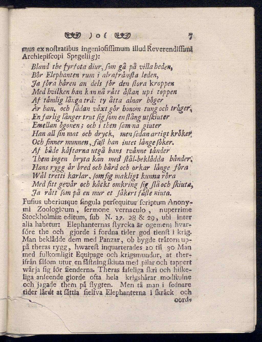 . En ) O II nius ex noftratibus ingeniofifiimum illud ReverendifEmi Archiepifcopi Spegeliig): Bland the fyrfota åiuryfom gå på villa bedex9 Bör Elephanten rum i alrafråmfta leden, Ja fora hären an