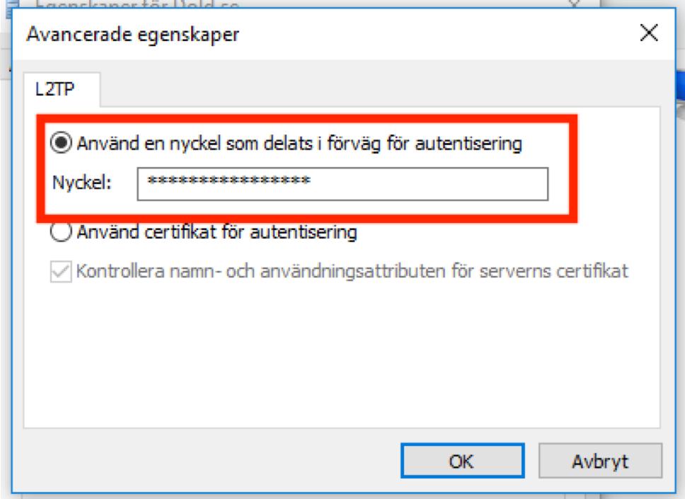 (1) (2) Steg H: Fortfarande under fliken Säkerhet, klicka på Avancerade inställningar (1), och klistra sedan in nyckeln igen (2).