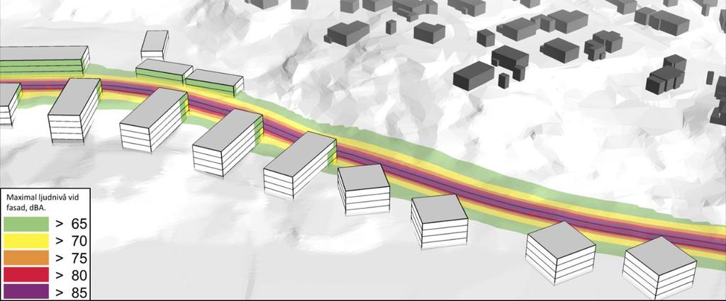 Figur 16: Maximal ljudnivå från vägtrafik