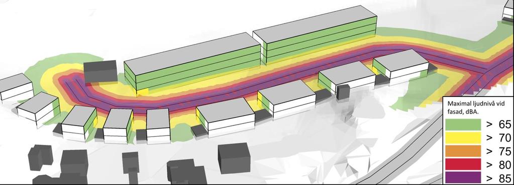 Figur 20 Maximal ljudnivå från vägtrafik