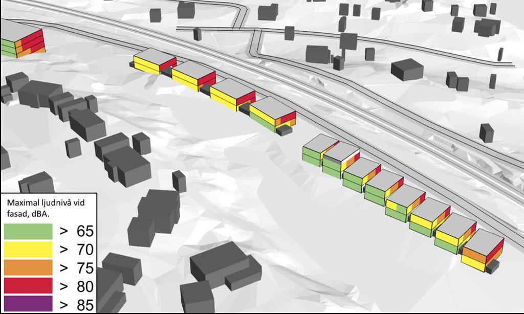 Figur 24: Maximal ljudnivå från spårtrafik