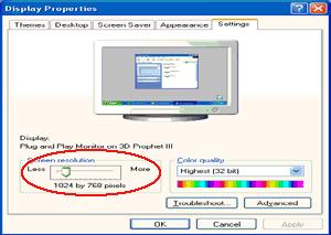 6 Klicka på Inställningar. 7 Ställ in upplösningen med SKJUTREGLAGET till Optimal förinställd upplösning. Windows ME/2000 För Windows ME/2000: 1 Klicka på START.