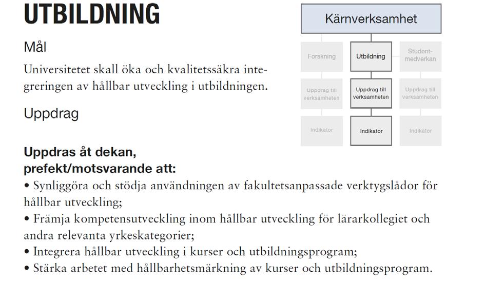 iljöaspekt ål och frågeställning Svar: Aktivitet under 2017 Planerad aktivitet för 2018 2 Utbildning 2.