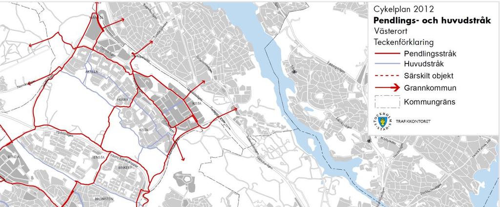 4 Cykeltrafik FIGUR 4 PENDLINGS- OCH HUVUDSTRÅK FÖR CYKLING Längs Isafjordsgatan finns en gemensam