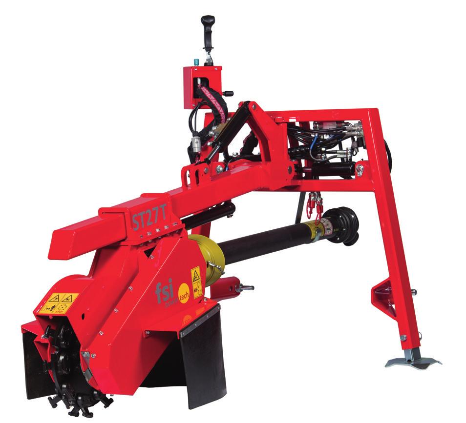 2000 x 1350 x 1200 mm Ø 470 mm Ø 24,5/16 360 kg T65 53-90 kw/70-120 hk 90 l/minut, vid 180 bar 3200 x 1520 x 1700 mm Ø 720 mm Ø 28/28 700 kg FSI-stubbfräsar för montering på traktorer med PTO T25 Vi