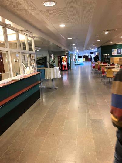 Figur 10 Den södra delen av centralhallen med utsiktmot skolans innergård.