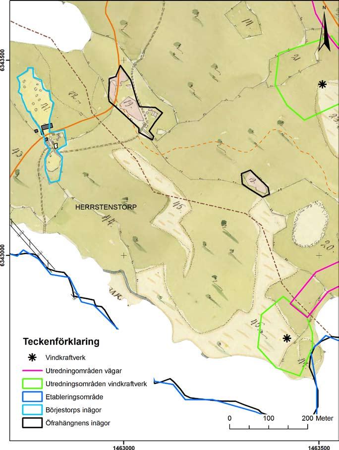 ARKEOLOGISK RAPPORT 2009:53 7 figur 2. Detalj av storskifteskarta över Milletorp från 1808 över etableringsområdets sydvästra del.
