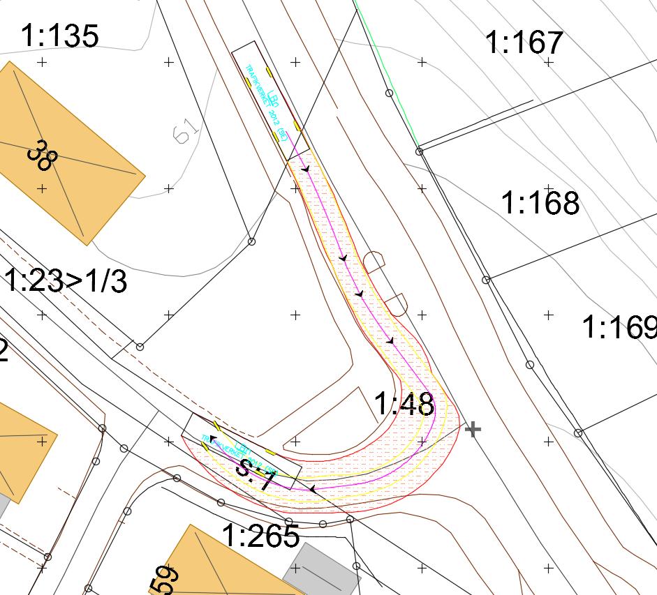 Figur 10 Resultat av körspårsanalys för en 12 meter lång lastbil genom korsningen mellan Stamsjövägen och Ljungbackenvägen.