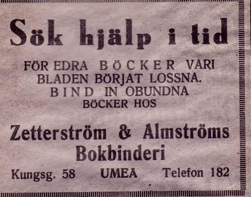 182 1933 Zetterström & Almström Bokbinderi Kungsgatan 58 Tel.