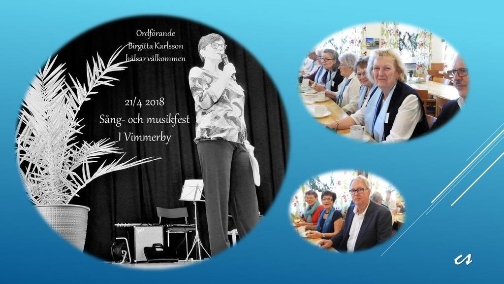 Sång och musikfest 21 april 2018 i Vimmerby SPF Seniorerna Kalmardistriktet anordnar årligen sedan 1998 en Sång- och musikfest, där länets SPF-körer och SPF-musiker träffas och framför den egna