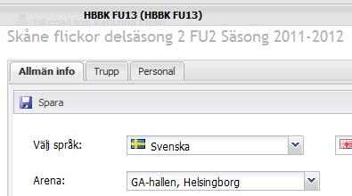6.1 Ange ett lags hemmaarena För att snabbare registrera matchbokningar kan man i redigeringsfönstret under fliken Allmän info ange den vanligaste