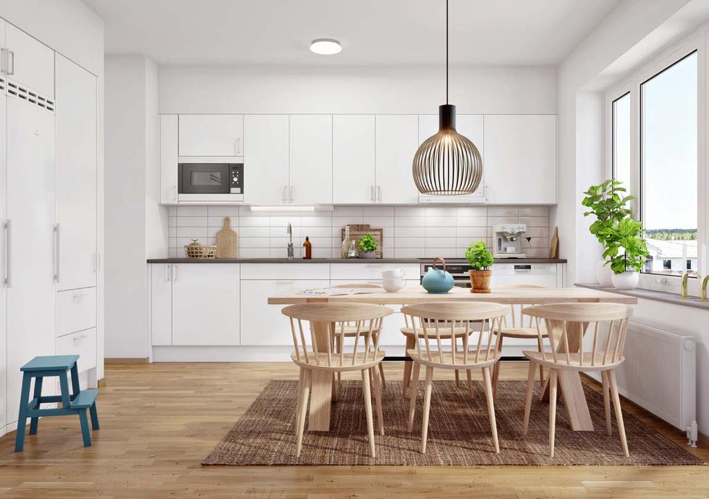 Byggnadsbeskrivning VENTIATION Till- och frånluftsventilation ed återvinning vilket ger ett behagligt inohuskliat sat är energieffektivt. Kökskåpa ovan spis.