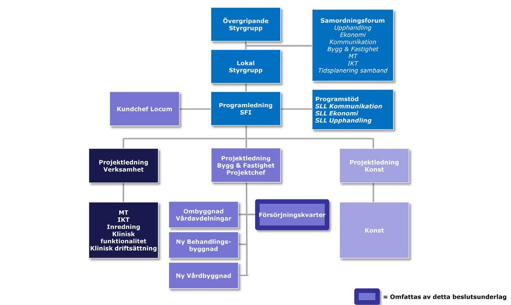 Organisationsplan SI Södersjukhuset Övergripande mål med projektet enligt Framtidsplanens målbild 4 PLANERINGSFÖRUTSÄTTNINGAR Projektorganisation Södersjukhuset I enlighet med fattat beslut i LF har