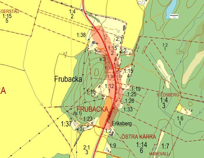 3.1.2 Frubacka Start: 6586030-1354360 Stopp: 6585320-1354410 Längd: 750 m Ett höjdområde som har flera hus med kortklippta gräsmattor ut till vägkanten.