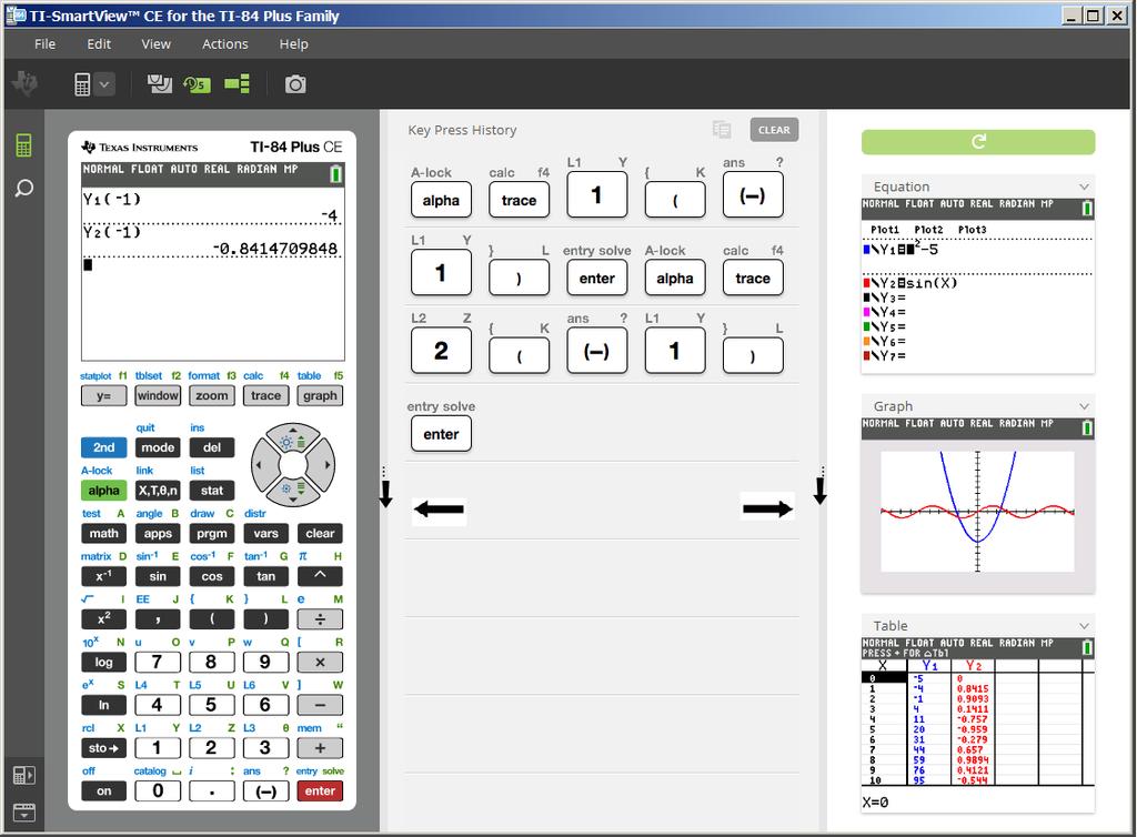 Ändra storlek på TI-SmartView CE-skärmen Klicka på och dra kanten på en panel för att ändra storleken på panelerna Emulator, Large Display (Stor skärm) eller panelen View 3.