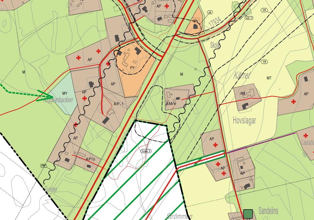 4.3 Gällande delgeneralplan Den tilltänkta platsen för byggplatsen ligger enligt den gällande delgeneralplanen på ett område som är anvisat som jord- och skogsbruksområde (M).