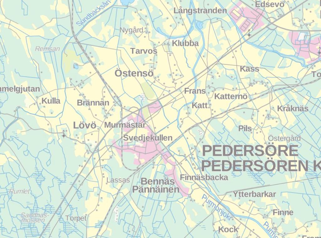 1.2 Planområdets läge Planläggningsområdet ligger i byn Lövö i Pedersöre kommun. Riksväg 8 delar Lövö i två delar och planområdet ligger söder om riksvägen, mellan riksvägen och Lövögränd.