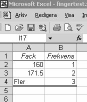 2:5 Resultatet blir en tabell (på ett nytt ark) där värdena i kolumnen Fack utgör övre