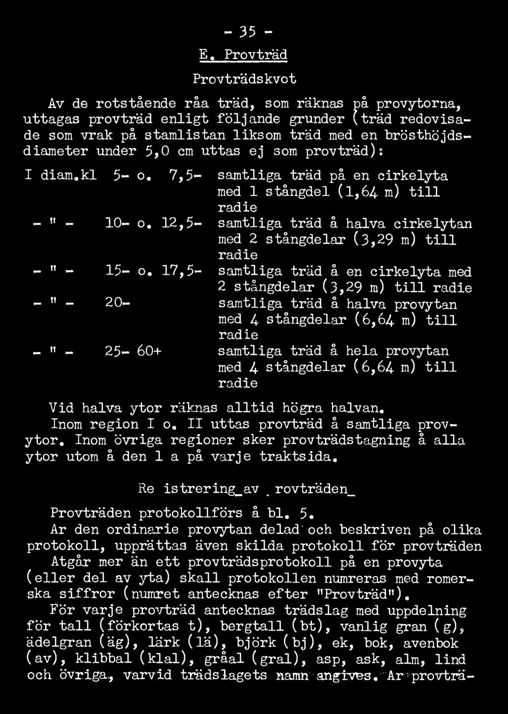 under 5,0 cm uttas ej som provträd)t I diam.kl _ i _ 5- o. 7,5- samtliga träd på en cirkelyta med 1 stångdel (1,64. m) till radie io- o.