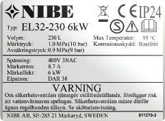 IT'S IN OUR NATURE TEKNISKA DATA Typ EL 150 EL 230 EL 300 Deklarerad tapprofil 1 mm XL XL XXL Effektivitetsklass varmvattenberedning 2 mm C D D Längd (L) mm 905 1335 1615 Anslutning kallvatten (XL3)