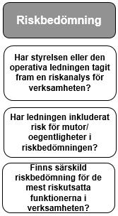 4.2. Riskbedömning 4.2.1. Iakttagelser Det interna kontrollarbetet ska ta sin grund i en risk- och väsentlighetsanalys. Det är ur denna analys som målen för den interna kontrollen ska väljas.