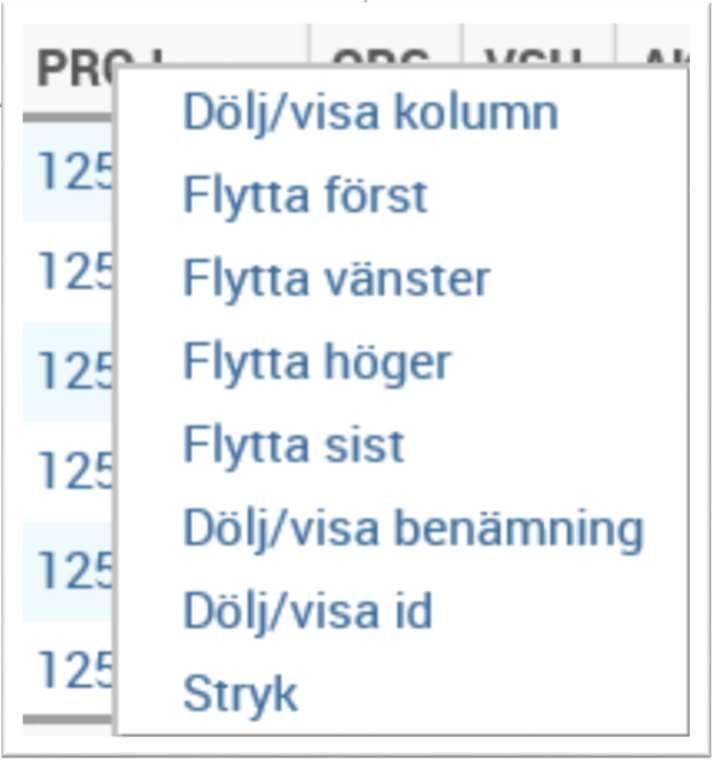 Uppföljning Högerklicka på