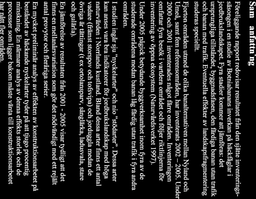 2005. 3 Sammanfattning Foreliggande rapport redovisar resultatet fran den sjätte inventerings säsongen i en studie av Botniabanans inverkan pa hackffiglar i j ordbrukslandskapet.