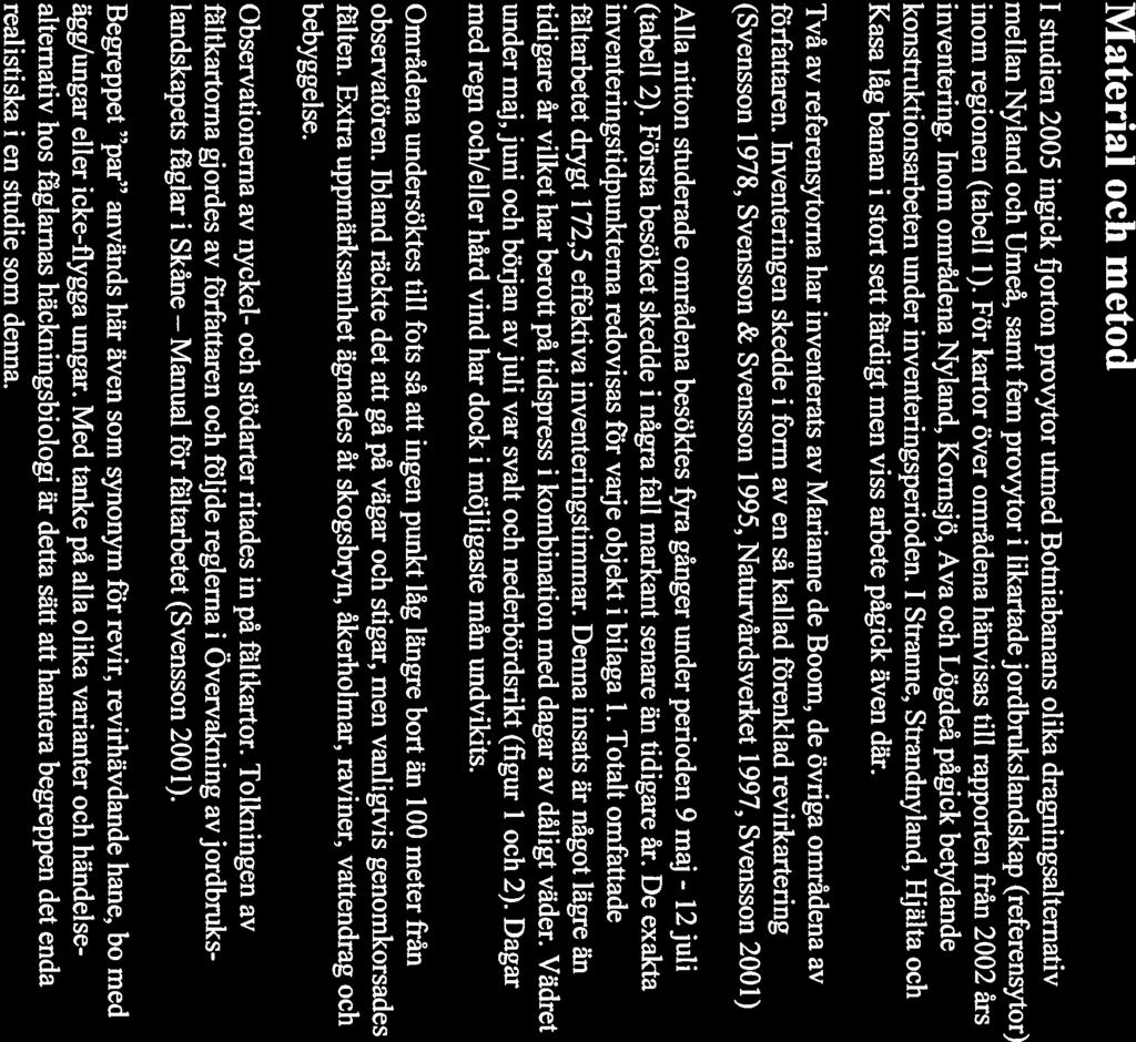 Manual Material och metod I studien 2005 ingick fjorton provytor utmed Botniabanans olika dragningsaltemativ mellan Nyland och Umet, samt fern provytor i likartade jordbrukslandskap (referensytor)