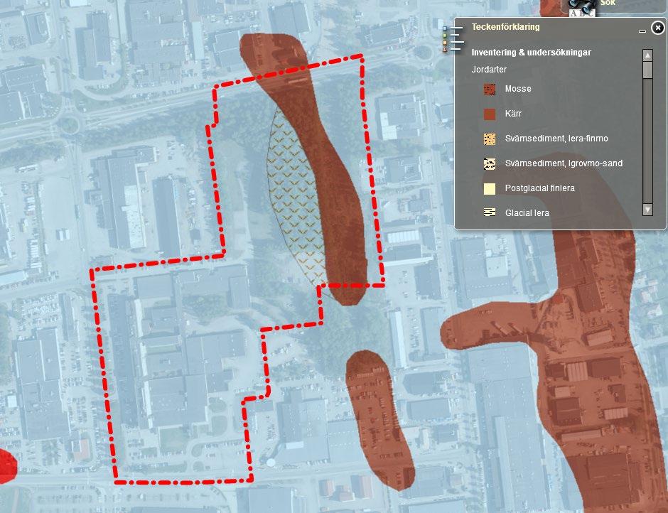 DP Bagaren 10 m.fl. Dnr 2016BN0777 sandig-moig morän med en normalblockighet, markerat med blått på kartan nedan. I planområdet västra delar finns inslag av kärr, markerat med brunt på kartan.