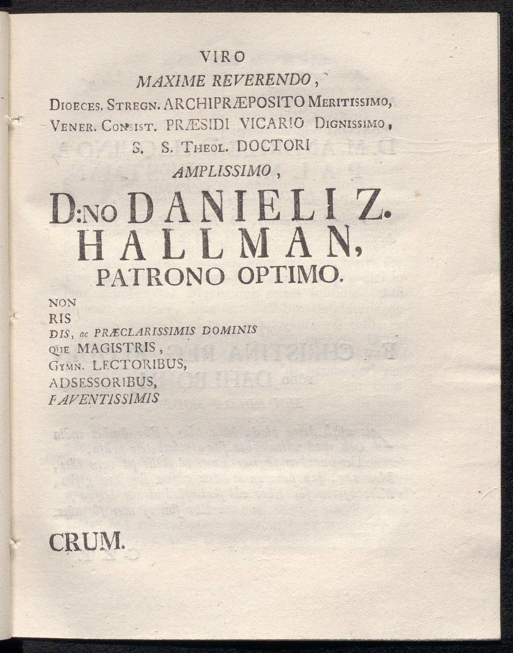 Υί RO ΜΑΧΙΜΕ REVERENDO," Dioeces. Stregn. ARCHIPRiEPOSITO Meritissimo, Vener. Co>?sist, PRiESiDI s4 S. Theol.