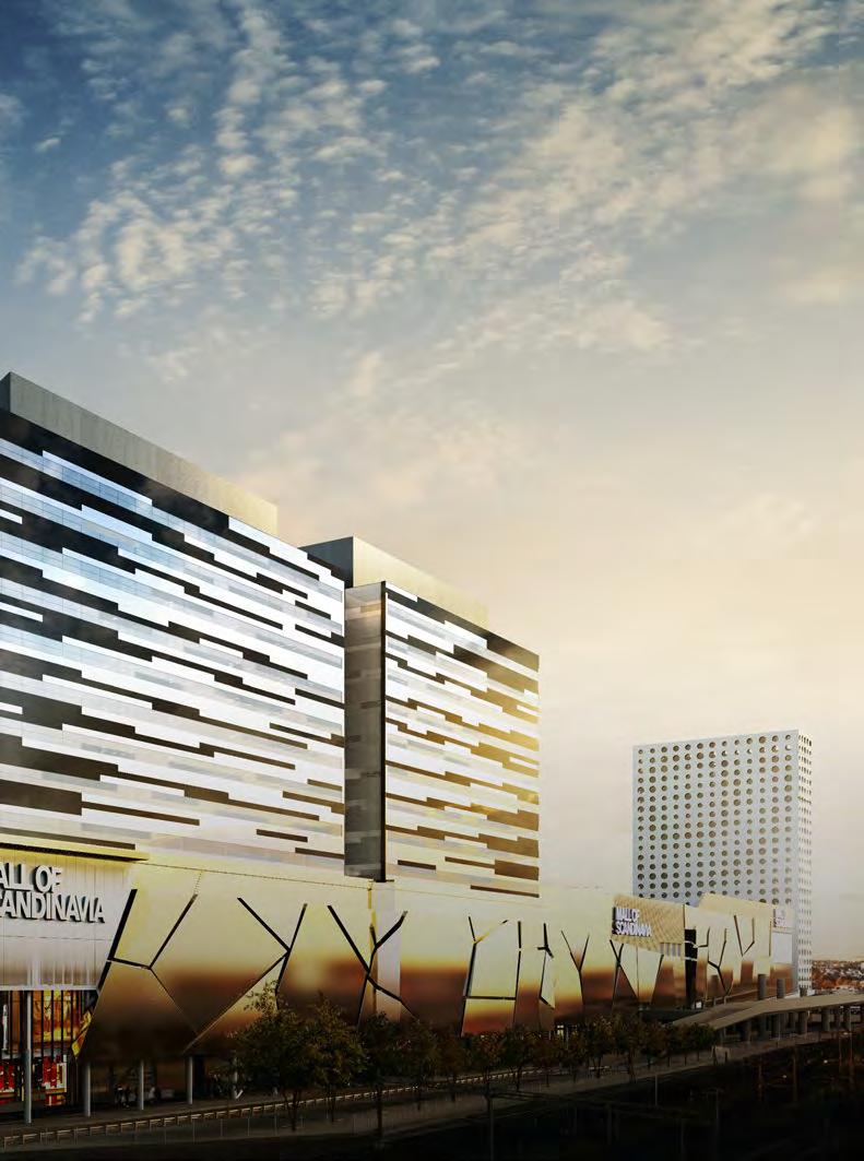 ARENASTADEN Scandinavian Office Building byggs ovanpå Mall of Scandinavia och är en av Arenastadens högsta byggnader.