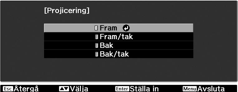 Funktioner på konfigurationsmenyn 3 Ändra inställningarna Exempel: Justera värdena med eller. (grön): Aktuellt inställningsvärde Välj ett alternativ med eller och tryck sedan på.