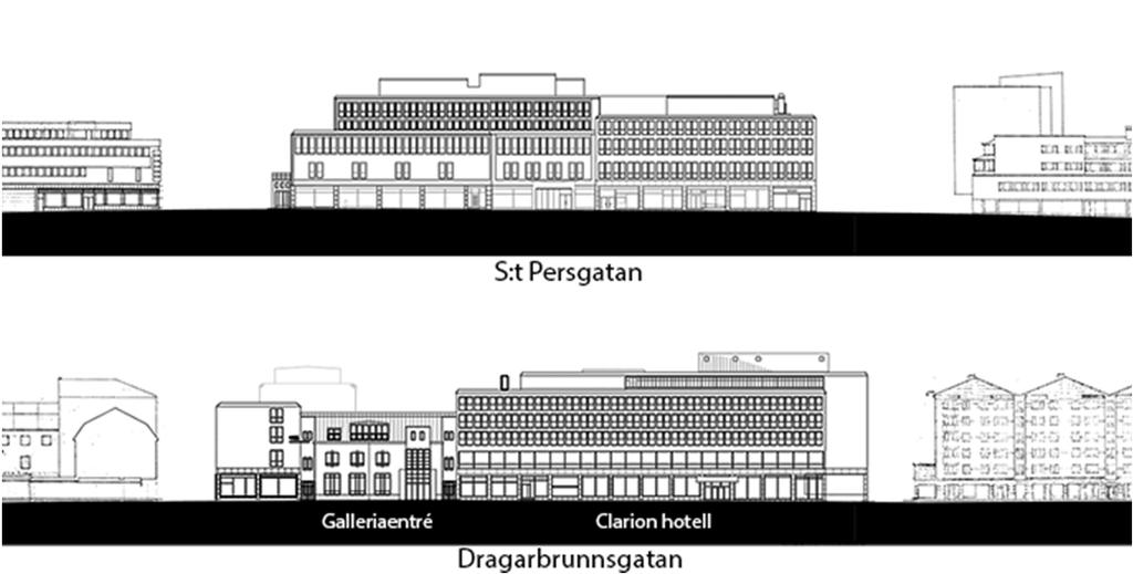 Byggnadsdelens totalhöjd är +35 meter över nollnivån och sammanfaller med övriga tak inom kvarterets taklandskap.
