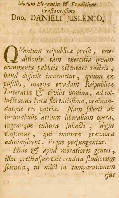 H/s^», EleganttA. O^ Erudithm Pr/tflzntiffirno vno. DANIELI JUSLENIO.