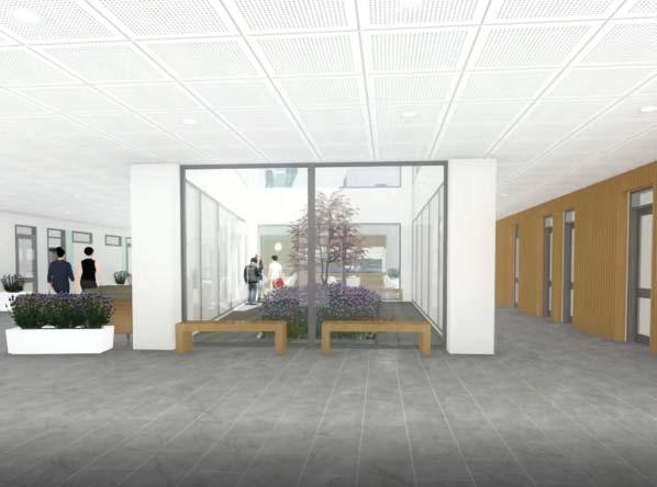 Planlösningen ska underlätta orientering och överblickbarhet. Entréhallen innefattar funktioner som reception, väntyta, samtalsrum, och café samt andaktsrum.