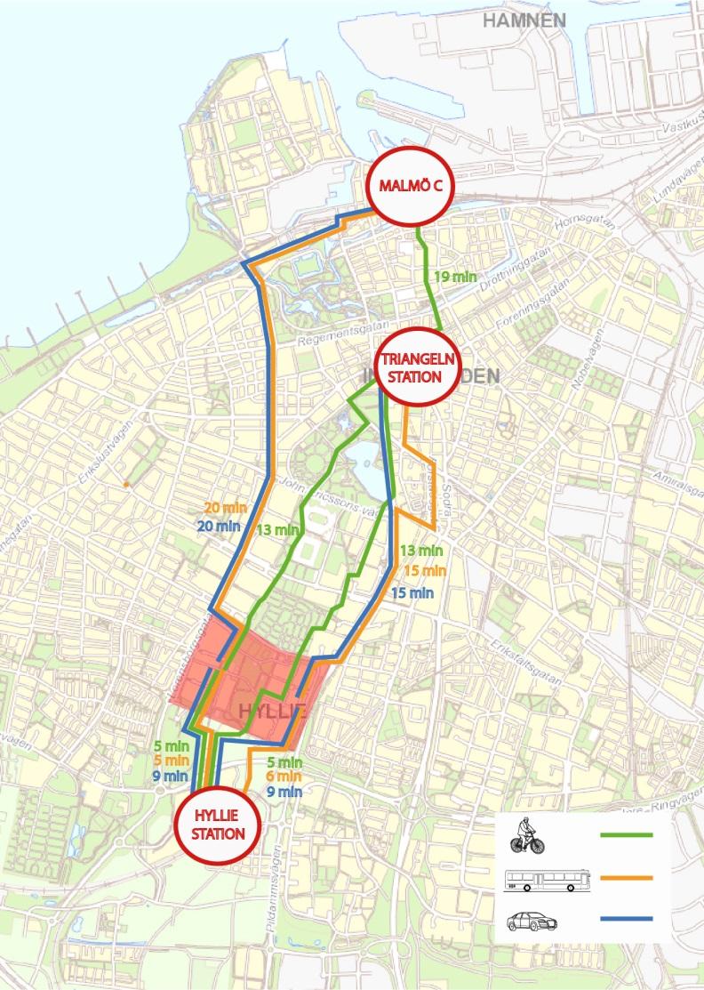 MÅLPUNKTER MÅLPUNKTER I MALMÖ, REGIONALT OCH NATIONELLT Hyllie station, Malmö Centralstation och Triangeln station ligger samtliga inom 5 km från Kroksbäck och Holma.